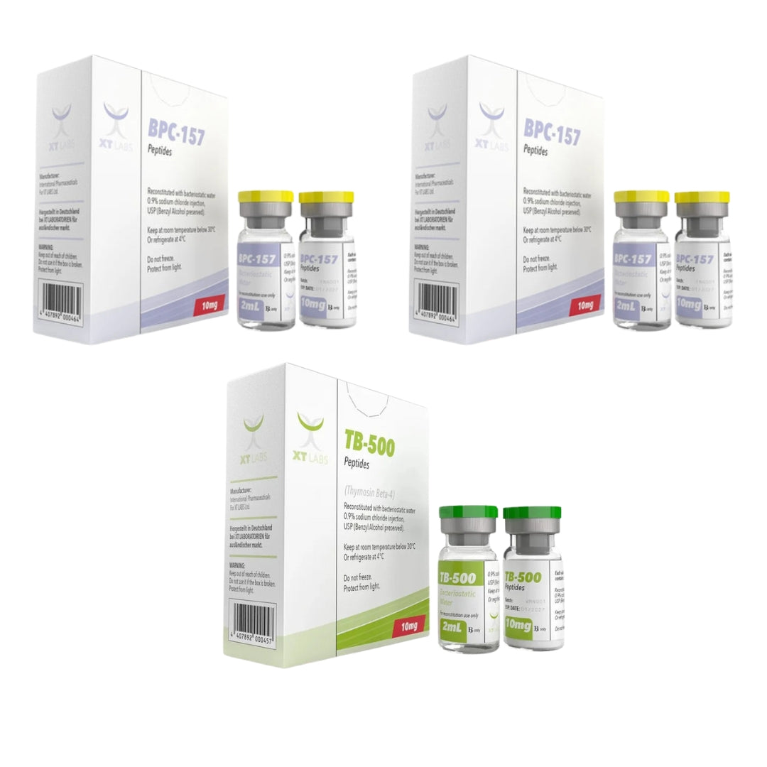 Protocolo regenerativo BPC-157 + TB-500 XT Labs para articulaciones, tendones y recuperación muscular. Ideal para lesiones y prevención en MamadosMéxico.com