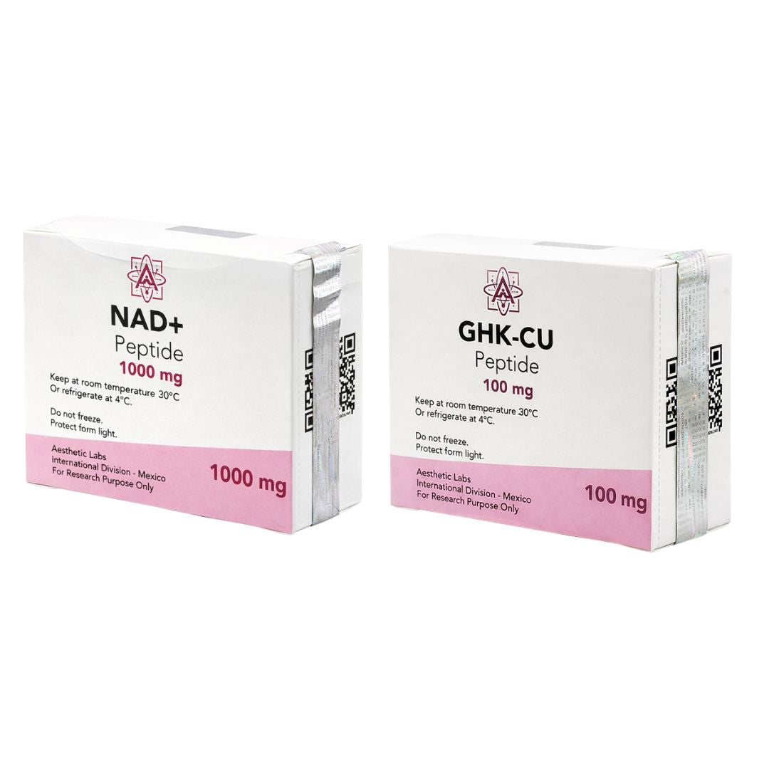 Compra kit de péptidos GHK-Cu 100 mg + NAD+ 1000 mg en México. Protocolo de péptidos para regeneración celular y energía avanzada.