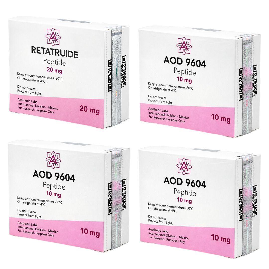 Tratamiento de recomposición corporal y lipólisis con GLP3 y AOD-9604 marca Aesthetic Labs.