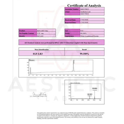 Peptido IGF1-LR3 1 mg Laboratórios Estéticos 99% Pureza