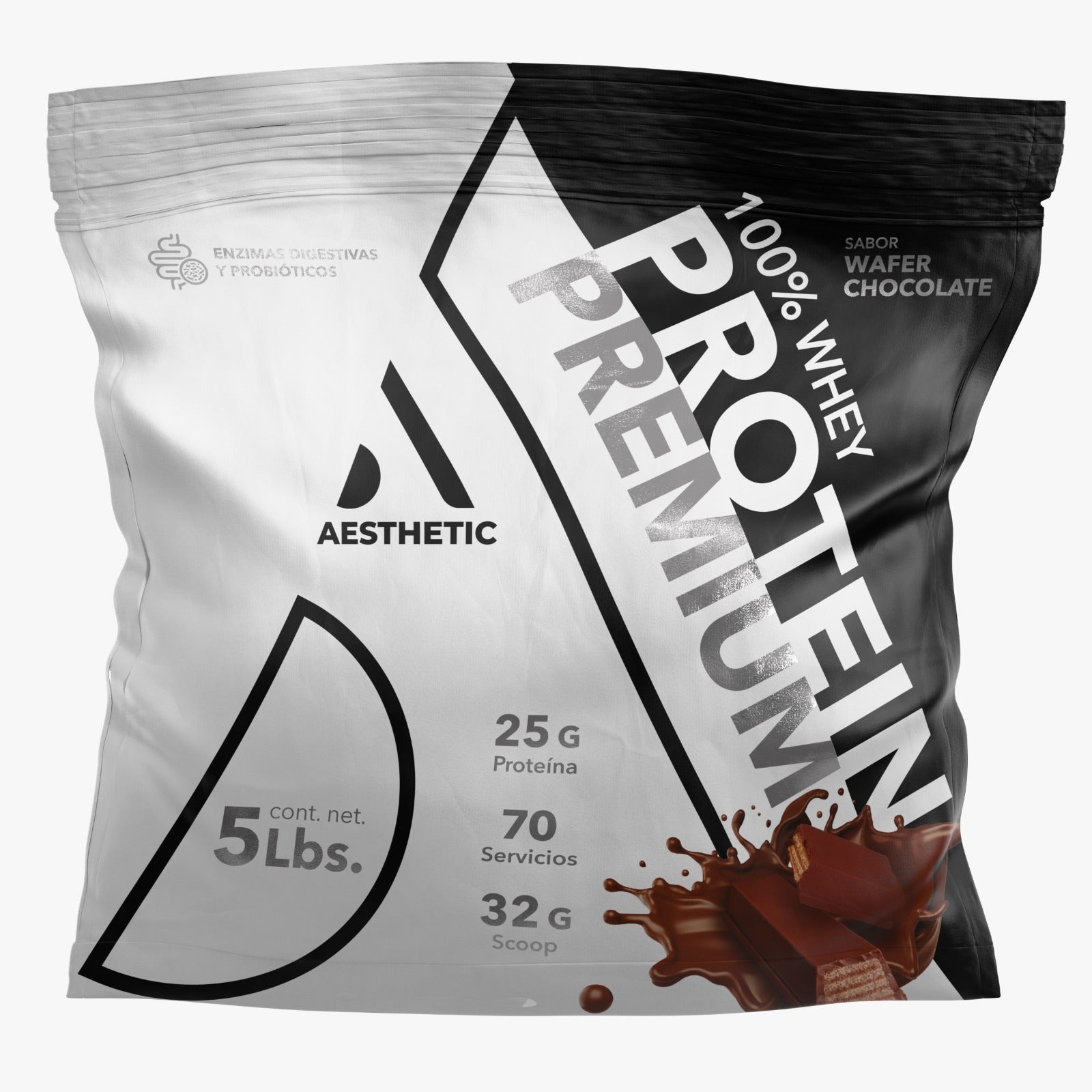 Aesthetic 100% Whey Premium Wafer Chocolate Con Probioticos y Enzimas Digestivas 70 Servicios