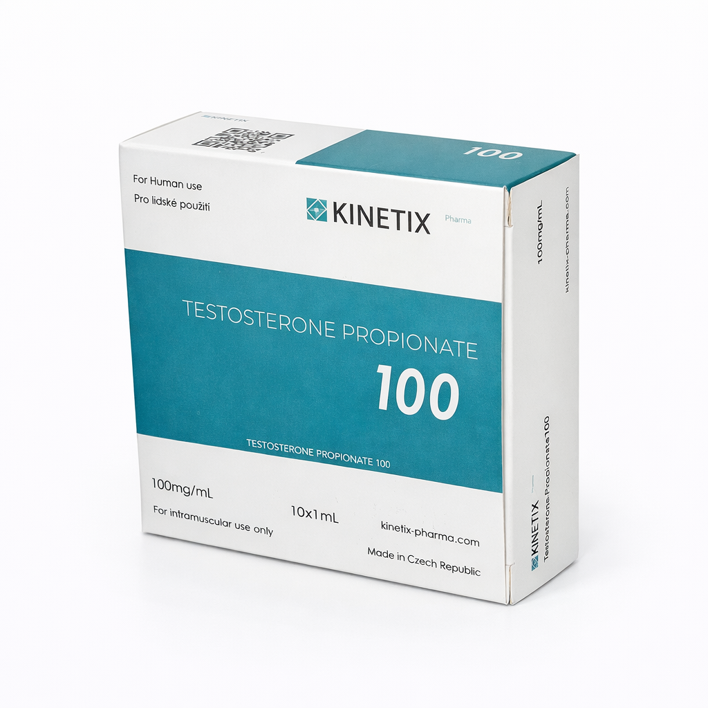 Testosterone Propionate Kinetix Pharma 100 mg con 10 ampollas de 1 ml, el mejor propionato europeo para fuerza rápida y definición en Mamados México.